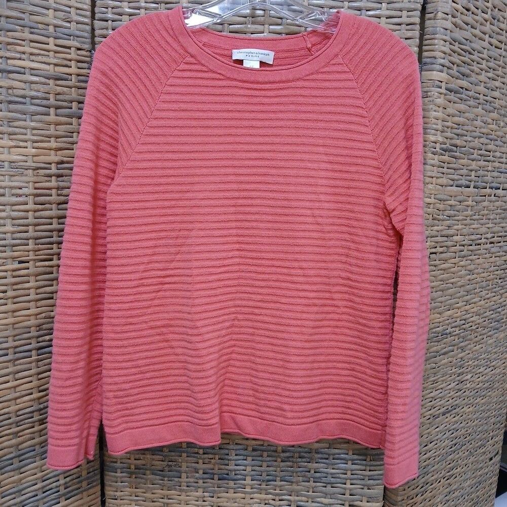 Christopher & Banks PS Sweater Coral Ribbed Rolled Hem and Cuffs Cotton Blend